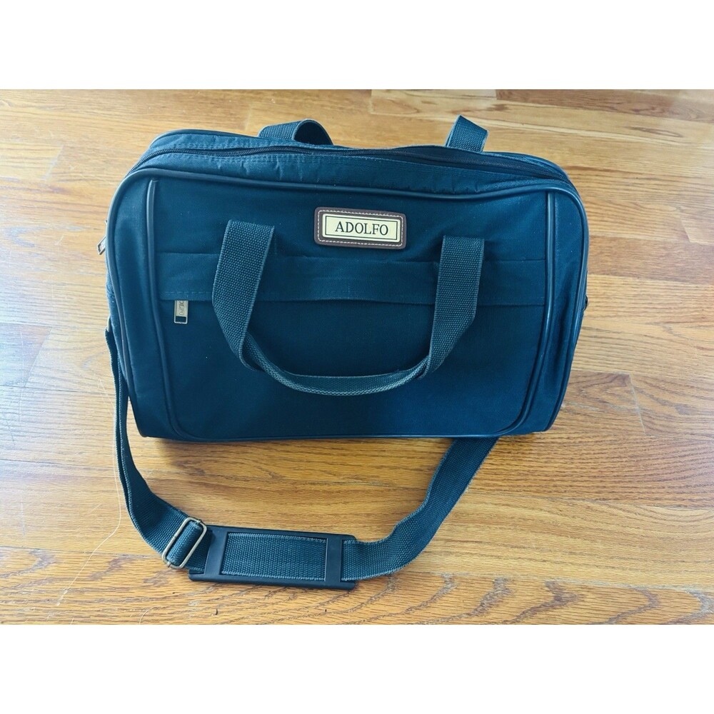 Vintage Adolfo Black Nylon Laptop Duffle Travel Carry On Shoulder Bag Good Cond.